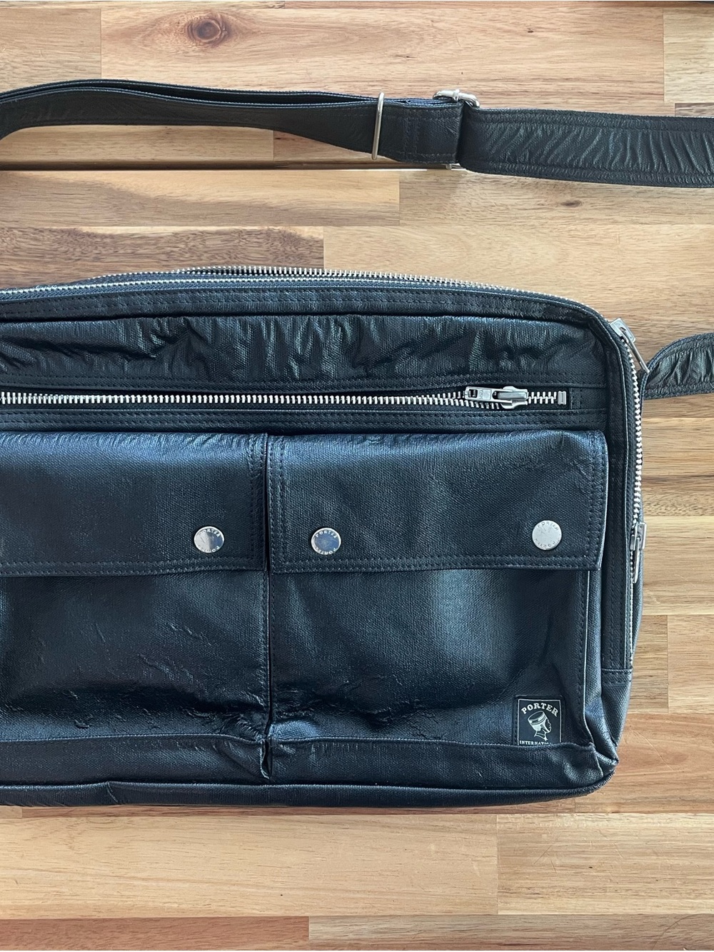 Porter International Men's Messenger Bag, Black Adjustable Strap,‎ Pockets